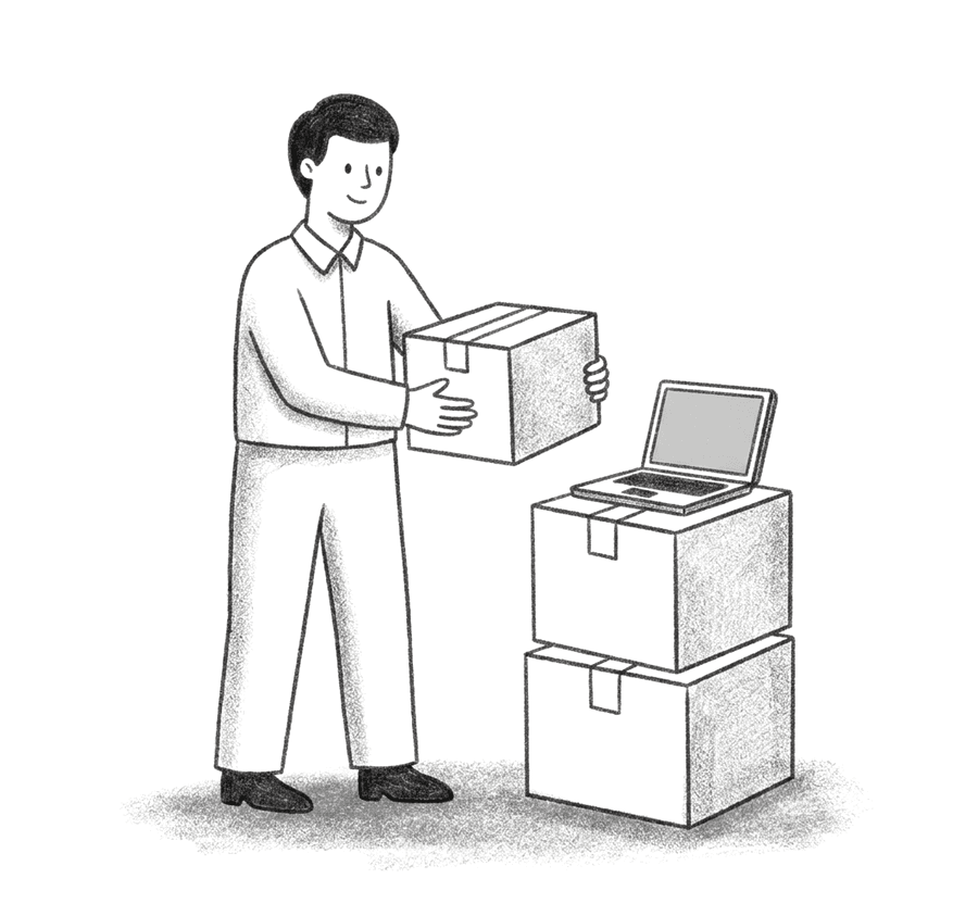 Ilustrasi: satu orang menata paket pesanan dari toko online